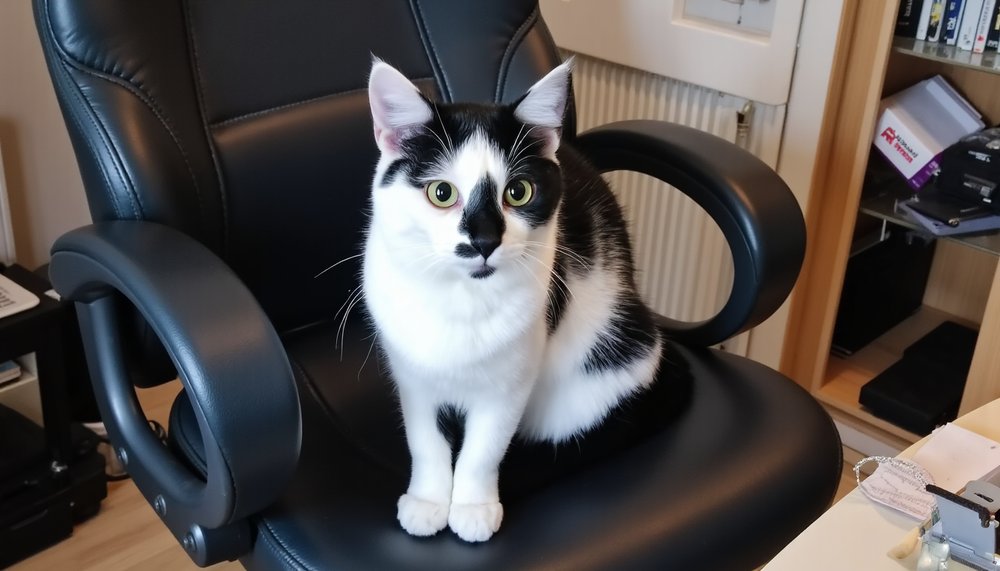 Kater Oskar auf einem Bürostuhl